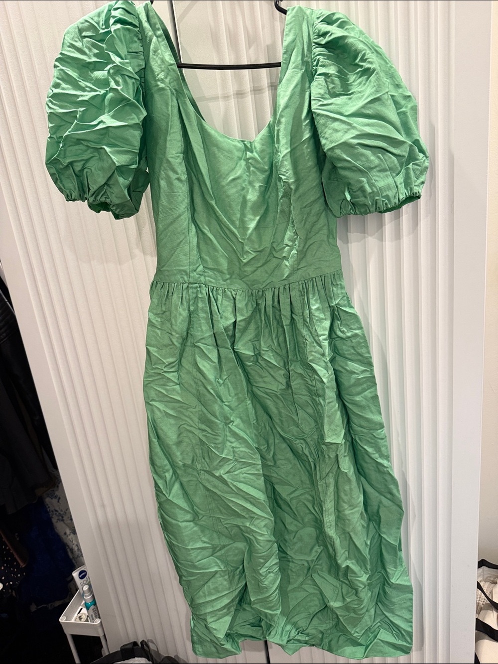 & Other Stories Green Puff-Sleeve Midi Dress